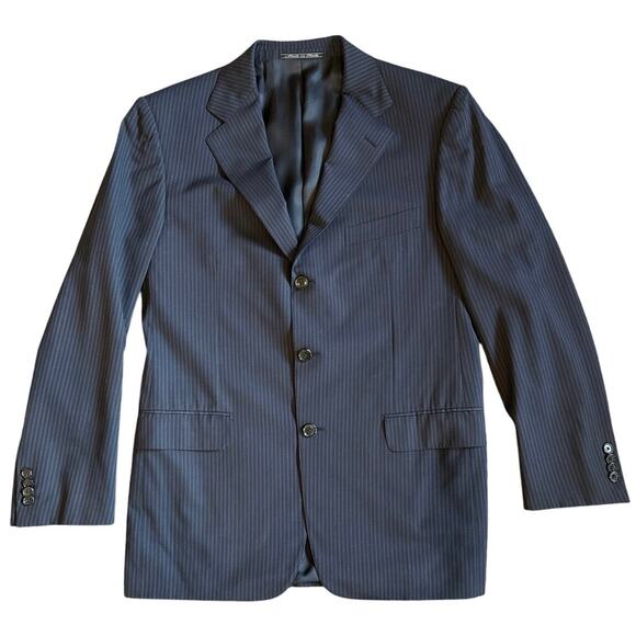 Men's Ermenegildo Zegna 100% Wool Italian Suit Navy Stripe Pleated 40R 32x30 - Picture 2 of 13